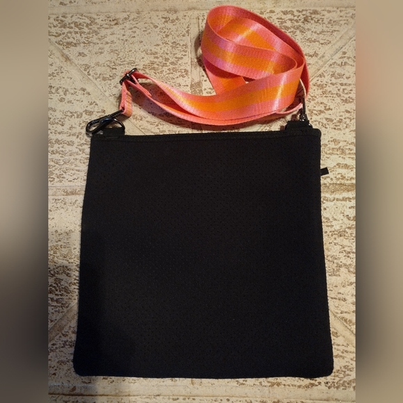 Haute Shore Black Pink Orange Neoprene Crossbody Bag - Picture 2 of 4